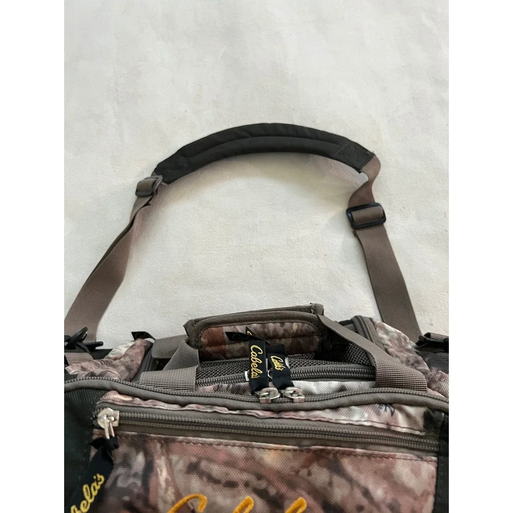 Cabelas Fishing Tackle Bag Camo Black Canvas Shoulder Strap Multi Pocket Storage